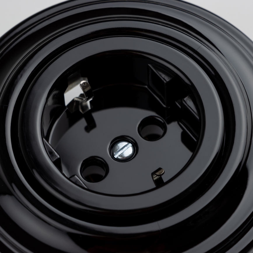 Kliklap - Presa domestica retrò con placca SCHUKO 230V/16A nera