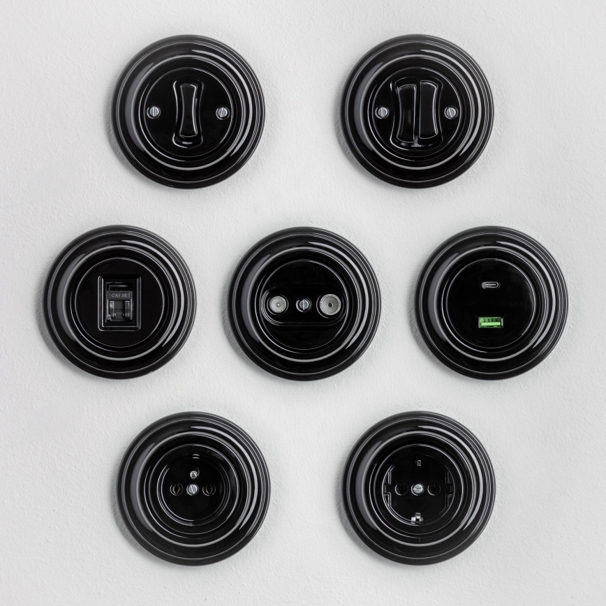 Kliklap - Presa domestica retrò con placca SCHUKO 230V/16A nera