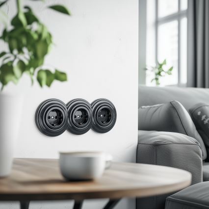 Kliklap - Presa domestica tripla da incasso con cornice SCHUKO 230V antracite