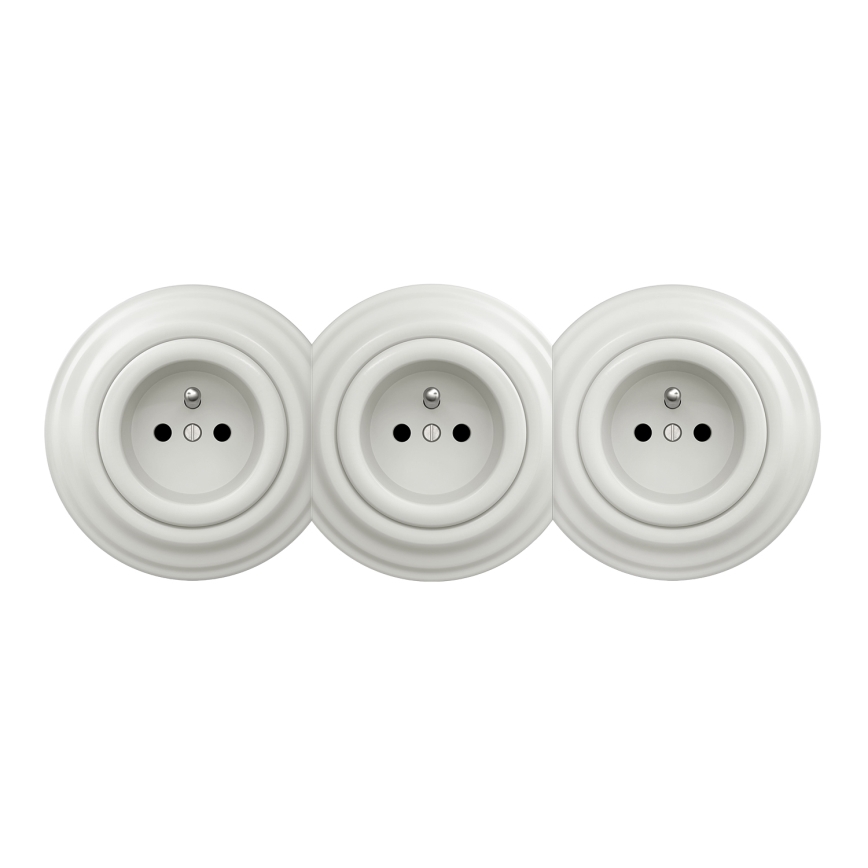 Kliklap - Presa domestica tripla in stile retrò con cornice 230V bianca