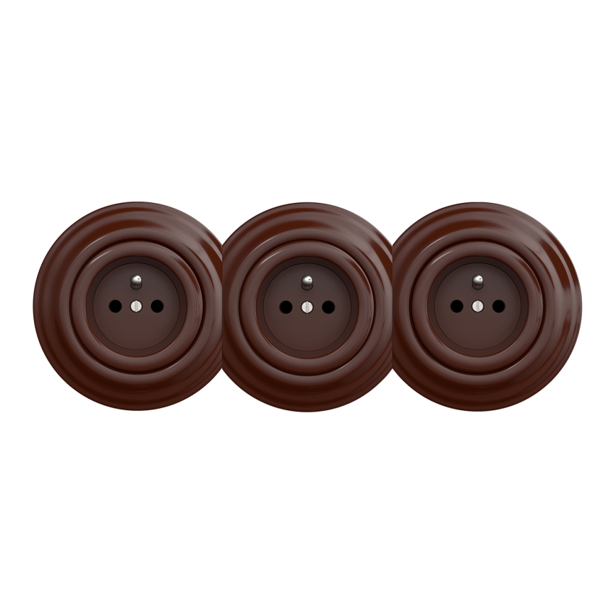 Kliklap - Presa domestica tripla in stile retrò con cornice 230V marrone