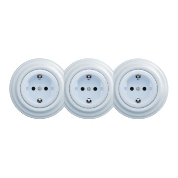 Kliklap - Presa domestica tripla in stile retrò con cornice SCHUKO 230V, blu