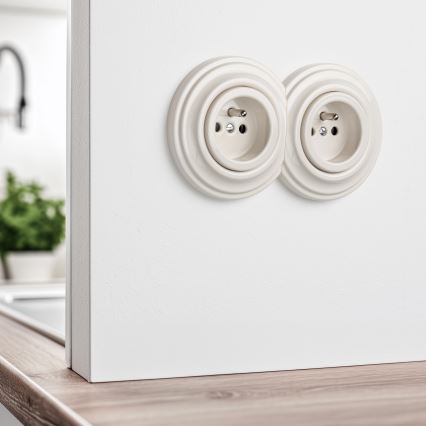 Kliklap - Presa doppia a muro in stile retrò con cornice, 230V, beige