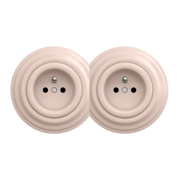 Kliklap - Presa doppia da parete in stile retrò con cornice, 230 V, rosa antico