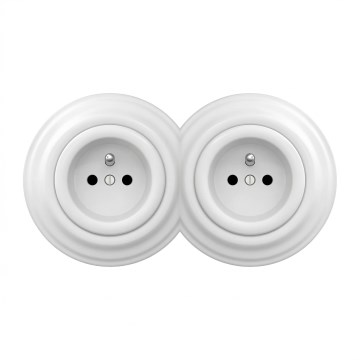 Kliklap - Presa doppia da parete in stile retrò con cornice 230V, bianco neve