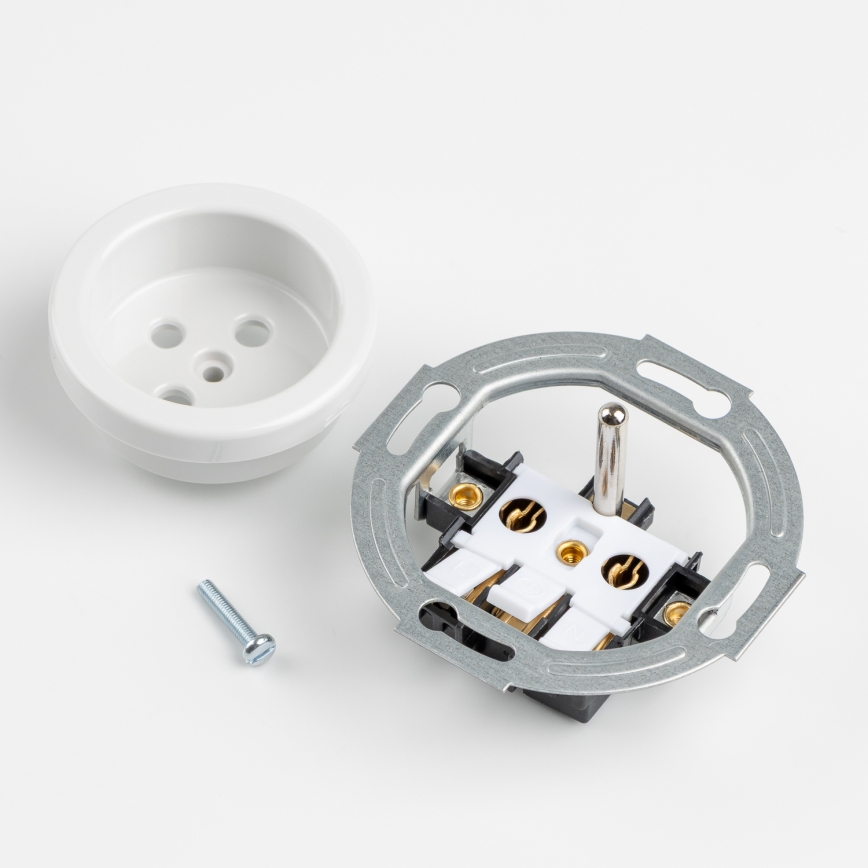 Kliklap - Presa doppia da parete in stile retrò con cornice 230V, bianco neve