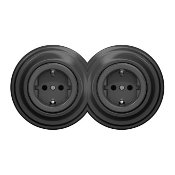 Kliklap - Presa doppia da parete in stile retrò SCHUKO 230 V con cornice, antracite