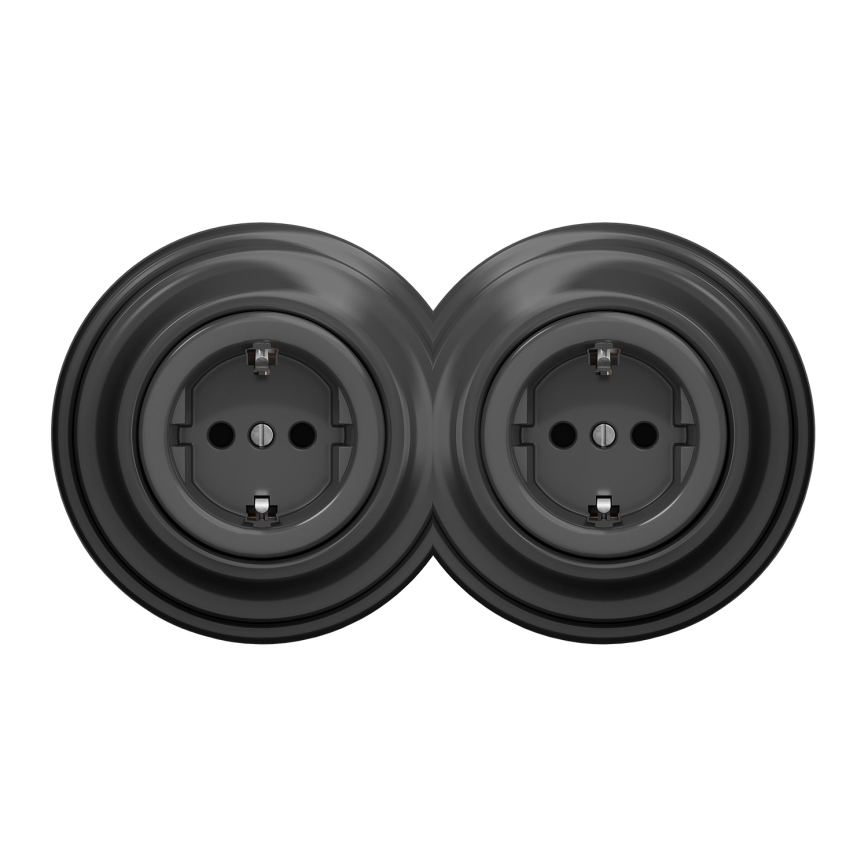 Kliklap - Presa doppia da parete in stile retrò SCHUKO 230 V con cornice, antracite
