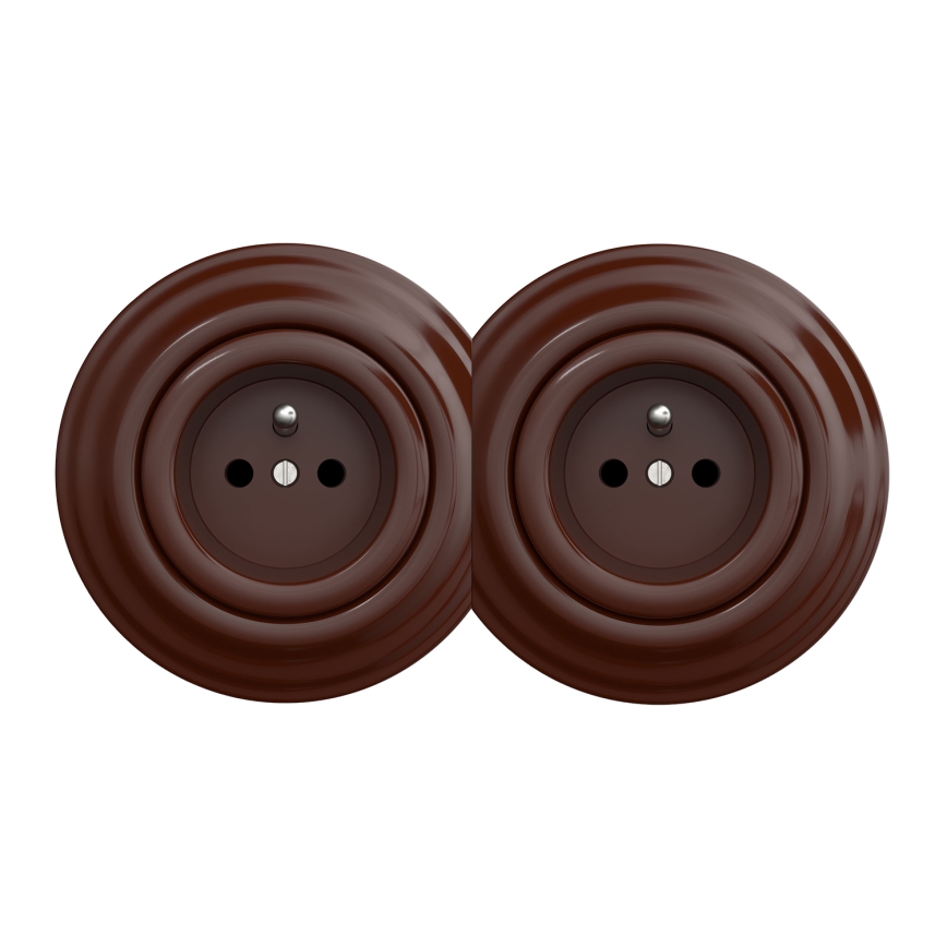 Kliklap - Presa doppia in stile retrò con cornice 230 V marrone