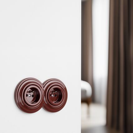 Kliklap - Presa doppia in stile retrò con cornice 230 V marrone