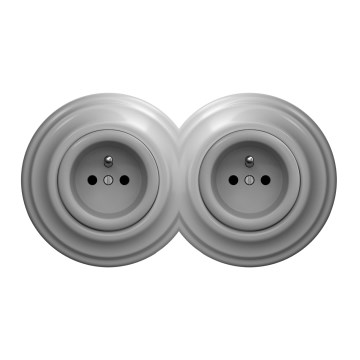 Kliklap - Presa doppia in stile retrò con cornice 230V grigia