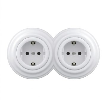 Kliklap - Presa doppia in stile retrò per uso domestico con cornice SCHUKO 230V, bianco neve