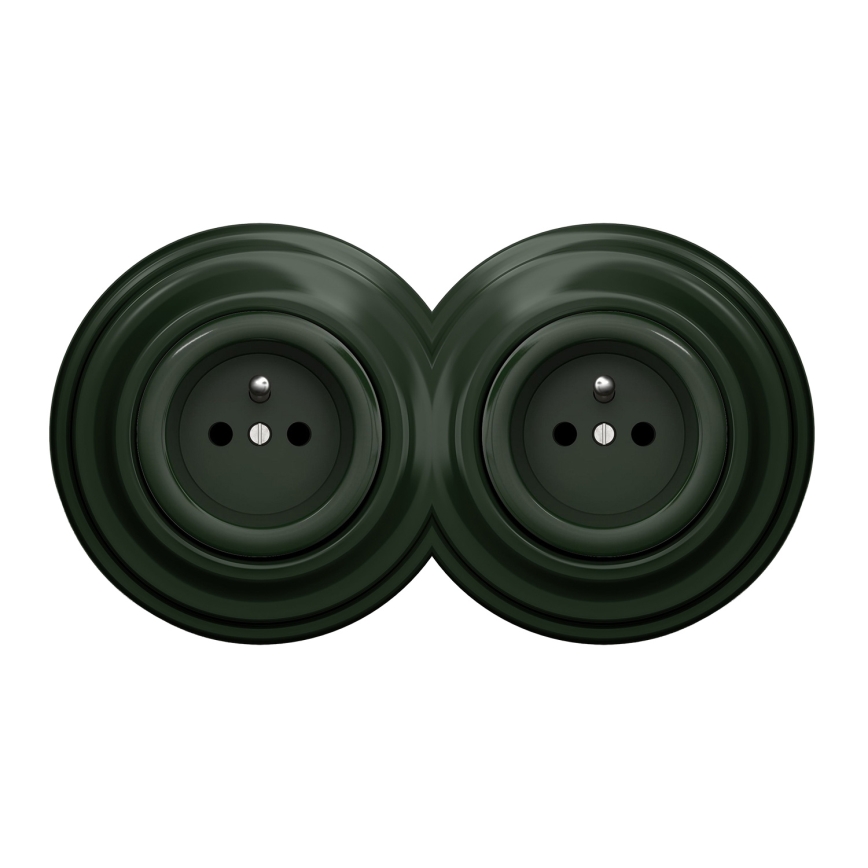 Kliklap - Presa doppia retrò con cornice 230 V, verde