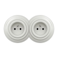 Kliklap - Presa doppia retrò da parete per uso domestico con cornice 230V in ceramica bianca