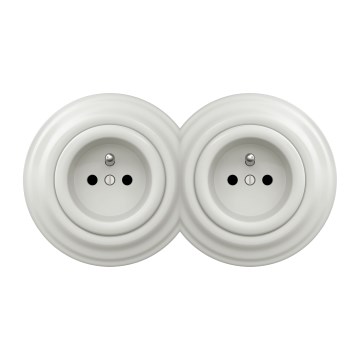 Kliklap - Presa doppia retrò da parete per uso domestico con cornice 230V in ceramica bianca