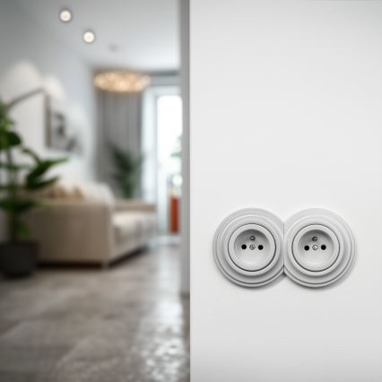 Kliklap - Presa doppia retrò da parete per uso domestico con cornice 230V in ceramica bianca