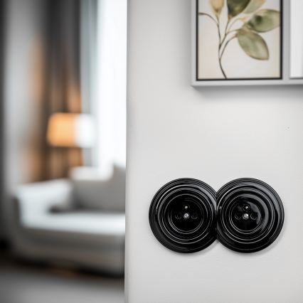 Kliklap - Presa elettrica da parete doppia in stile retrò per uso domestico con cornice n. 1, nera