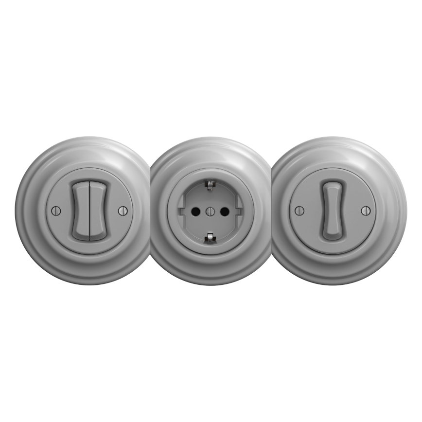 Kliklap - Presa SCHUKO domestica in stile retrò senza placca 230V/16A grigia