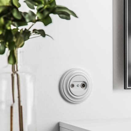 Kliklap - Presa terminale TV+R in stile retrò con cornice, ceramica bianca
