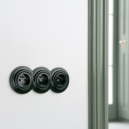 Kliklap - Presa tripla da parete in stile retrò con cornice, 230 V, verde