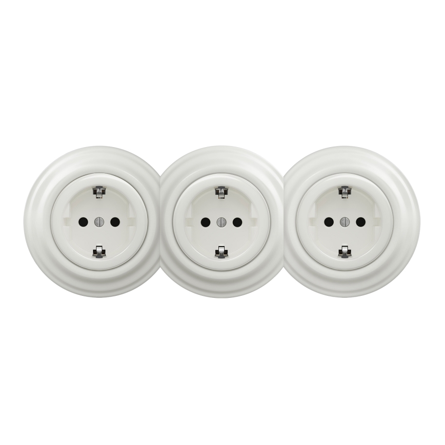 Kliklap - Presa tripla da parete in stile retrò con cornice SCHUKO 230 V bianca