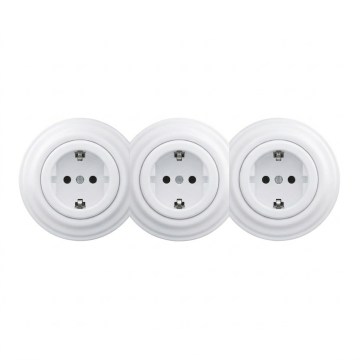 Kliklap - Presa tripla da parete in stile retrò con cornice SCHUKO 230V, bianco neve