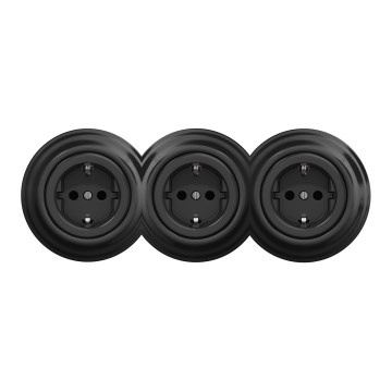 Kliklap - Presa tripla da parete in stile retrò con placca SCHUKO 230V, nera