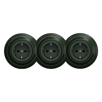 Kliklap - Presa tripla da parete in stile retrò con placca SCHUKO 230V verde