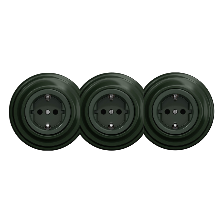 Kliklap - Presa tripla da parete in stile retrò con placca SCHUKO 230V verde