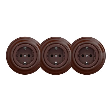 Kliklap - Presa tripla domestica in stile retrò con cornice SCHUKO 230V, marrone