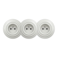 Kliklap - Presa tripla in stile retrò da parete con cornice 230V in ceramica bianca