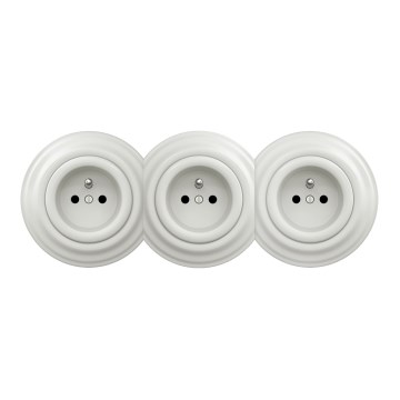 Kliklap - Presa tripla in stile retrò da parete con cornice 230V in ceramica bianca
