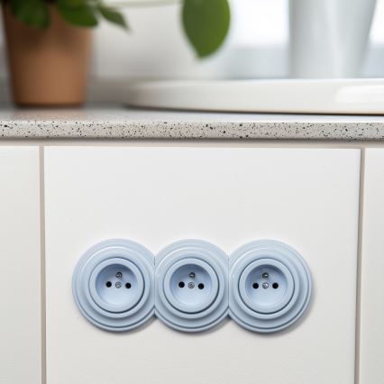 Kliklap - Presa tripla in stile retrò da parete con placca, 230V, blu