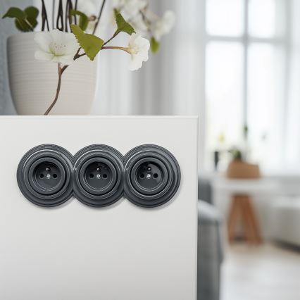Kliklap - Presa tripla in stile retrò per uso domestico con cornice 230V, antracite