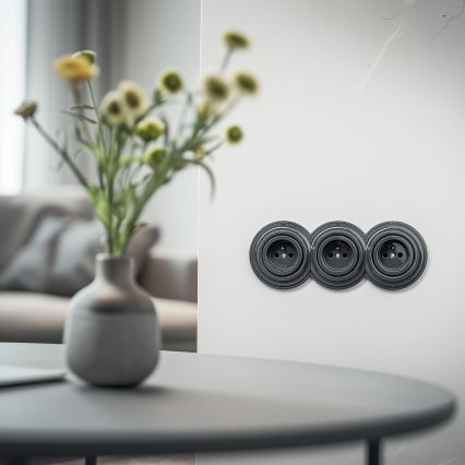 Kliklap - Presa tripla in stile retrò per uso domestico con cornice 230V, antracite