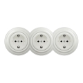 Kliklap - Presa tripla in stile retrò per uso domestico con placca SCHUKO 230V in ceramica bianca