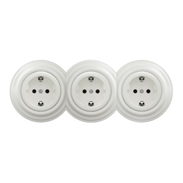 Kliklap - Presa tripla in stile retrò per uso domestico con placca SCHUKO 230V in ceramica bianca