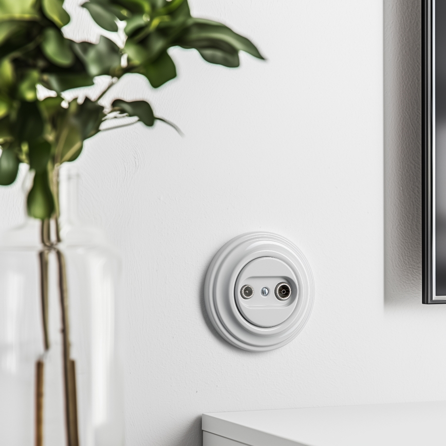 Kliklap - Presa TV+R passante in stile retrò con cornice bianco neve