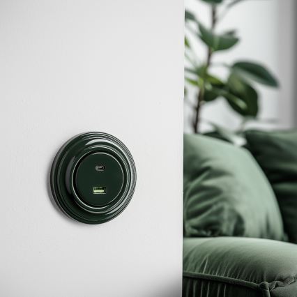 Kliklap - Presa USB A+C in stile retrò con cornice verde