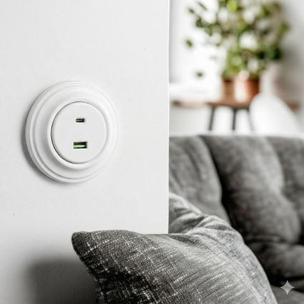 Kliklap - Presa USB retrò A+C con cornice, bianco neve