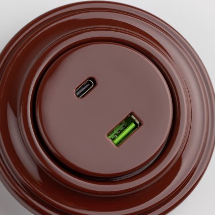 Kliklap - Presa USB Retro A+C con cornice marrone