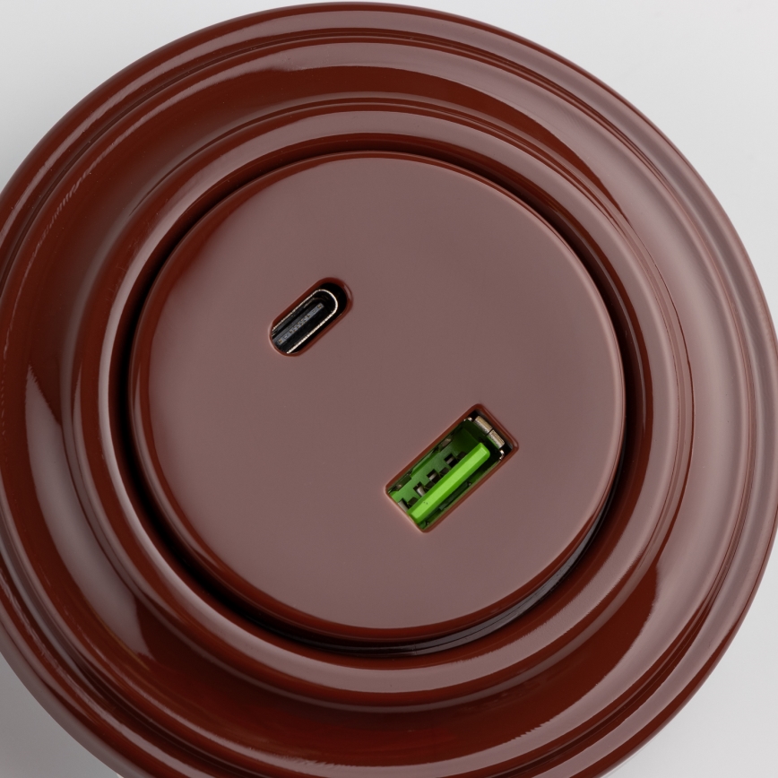 Kliklap - Presa USB Retro A+C con cornice marrone
