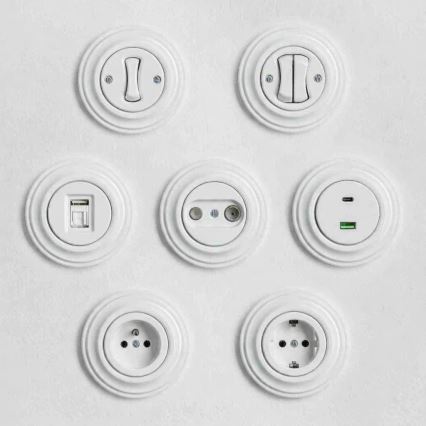 Kliklap - Pulsante doppio in stile retrò con cornice, bianco neve