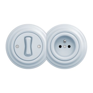 Kliklap - Retrò interruttore unipolare n. 1 e presa 230V con cornice blu