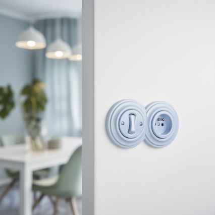 Kliklap - Retrò interruttore unipolare n. 1 e presa 230V con cornice blu