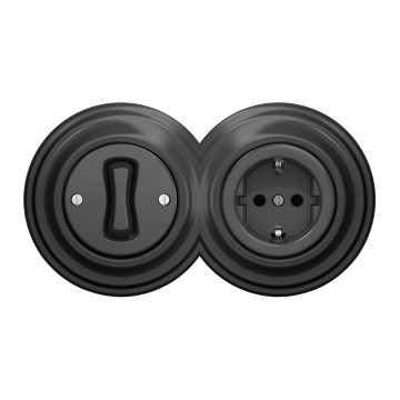 Kliklap - Retro interruttore unipolare n. 1 e presa SCHUKO 230 V con cornice antracite