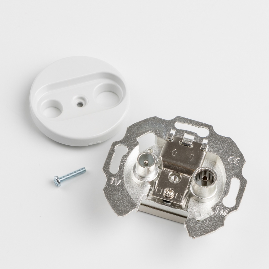 Kliklap - Retro presa terminale TV+R con cornice, bianco neve