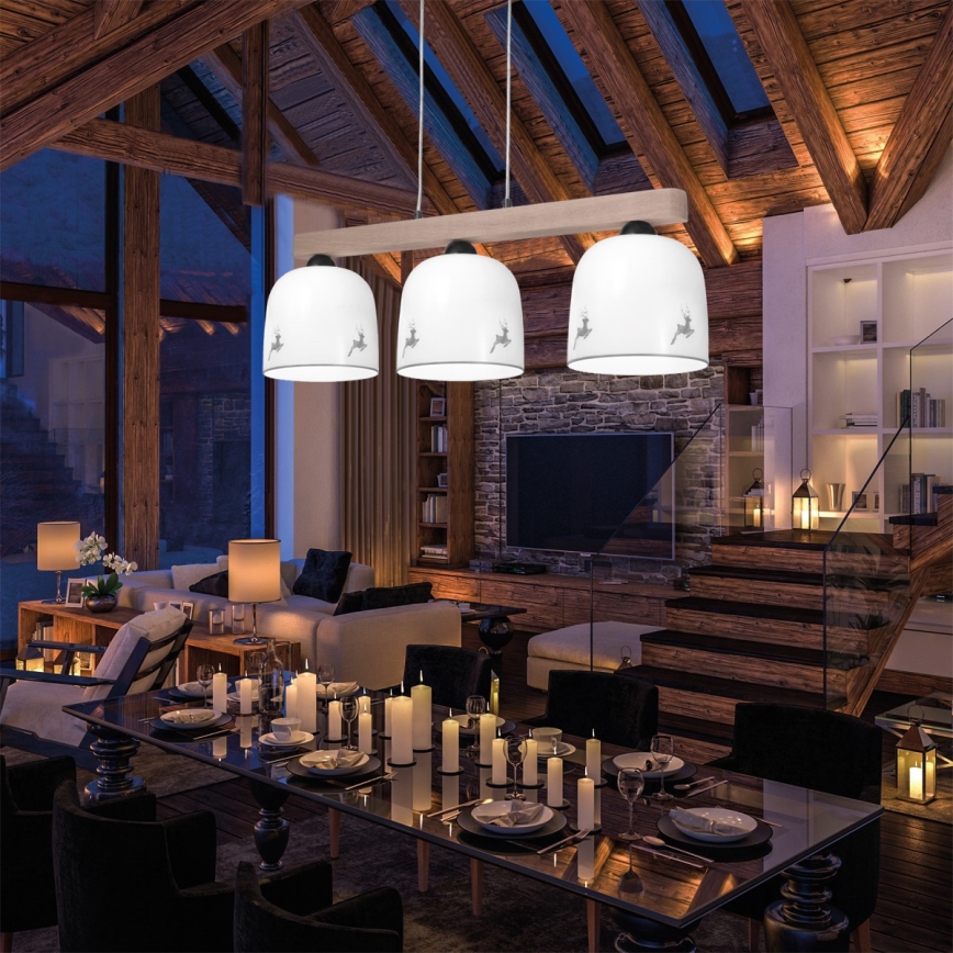 Kolarz A1352.83.Gr.100 - Lampadario con filo NONNA 3xE27/60W/230V cervo quercia/bianco/grigio