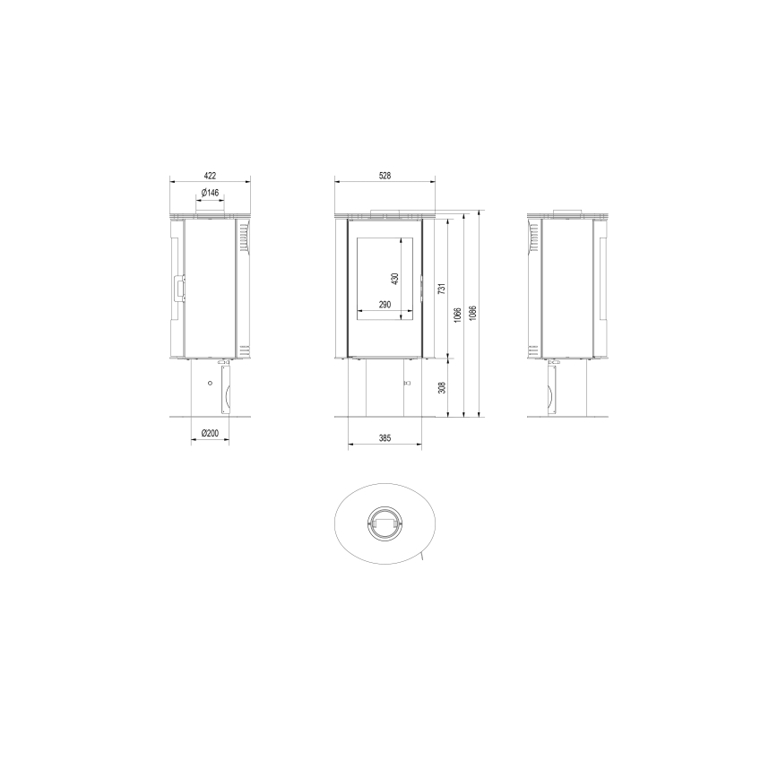 Kratki - Stufa a legna in acciaio per camino 8kW 150mm
