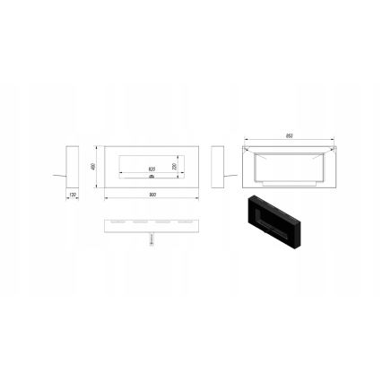 Kratki - Camino a bioetanolo da parete 40x90 cm 1,5 kW nero